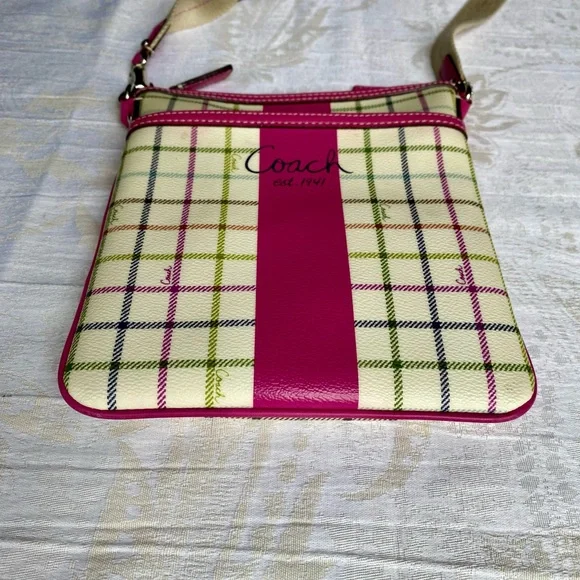 Coach Heritage Tattersall Pink Plaid Crossbody Bag - Picture 7 of 16